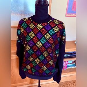 Vintage 80s Sequined Silk-Blend Sweater Sz Medium